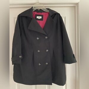 cato black trench rain coat in pea coat style flowy (size tag missing L )